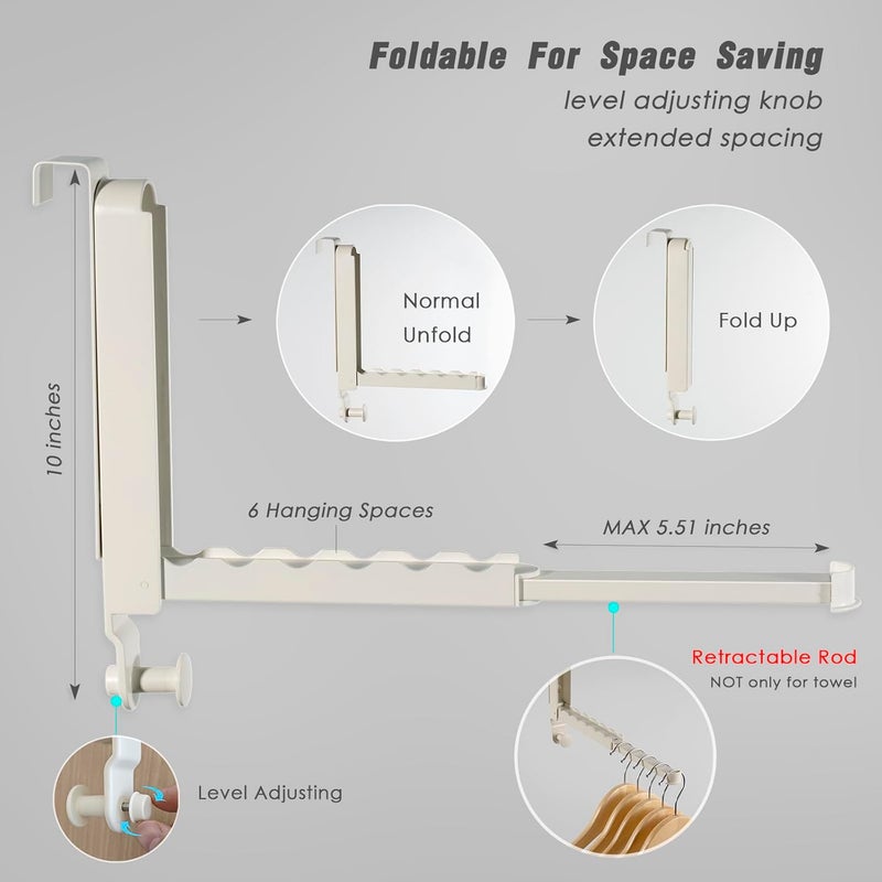 TASEVO Over The Door Drying Rack for Clothes - 2 Brackets for Different Door Thickness - All Metal Fold Away Clothes Rails (Ivory White) - Image 5